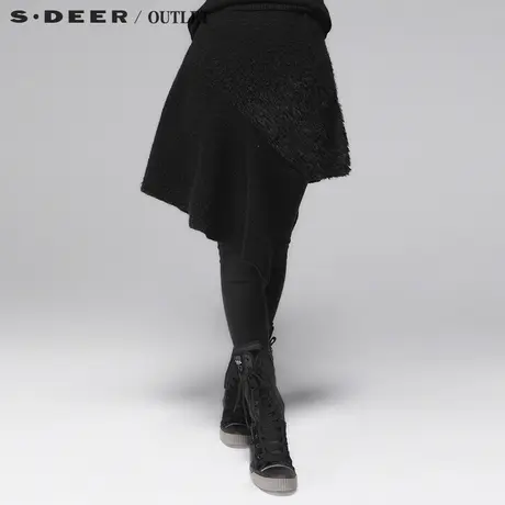 s.deer【上新】圣迪奥专柜正品设计感毛呢拼接短裙图片