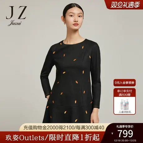 JZ玖姿商场同款刺绣女装2022冬季新款羊毛针织连衣裙JWBD50027图片
