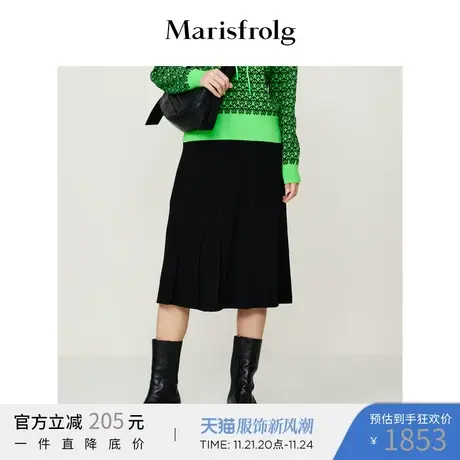 【日本进口面料】玛丝菲尔秋季新款醋酸黑色A字伞裙半身裙图片