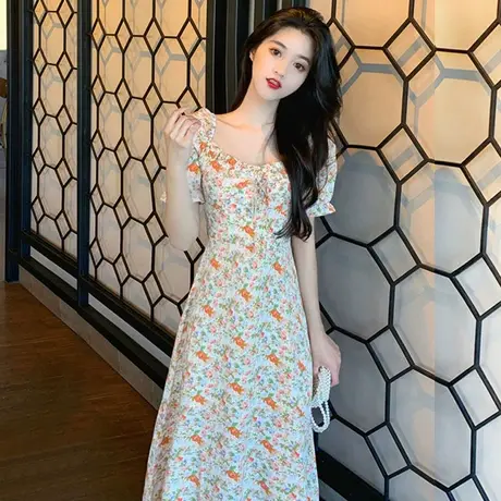 2023新款可盐可甜长裙子收腰显瘦气质女神范法式仙女碎花连衣裙夏图片