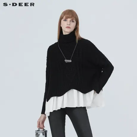 sdeer圣迪奥个性高领落肩拼接毛衣S20483505图片