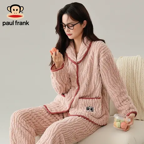 大嘴猴情侣睡衣女冬季加绒加厚珊瑚绒简约休闲可外穿家居服套装图片