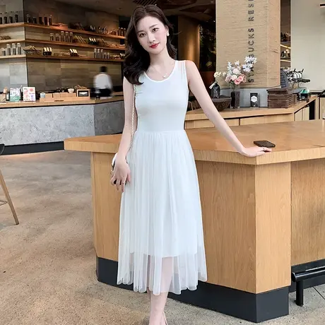 吊带背心连衣裙女春夏新款网纱内搭长裙莫代尔纱裙外穿白色打底裙图片