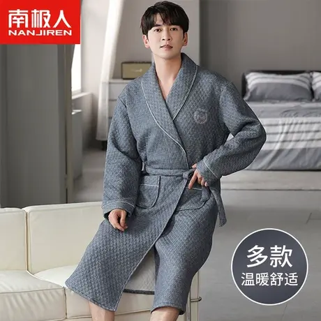 南极人男士睡袍秋季纯色加厚保暖舒适宽松加大码带口袋睡衣家居服图片