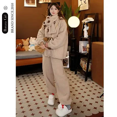 Bananagirl珊瑚绒睡衣女大码小熊睡衣冬季加厚保暖宽松家居服可外图片