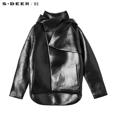sdeerhe圣迪奥男时尚设计光泽质感帅气连帽短款皮衣外套H15472273图片