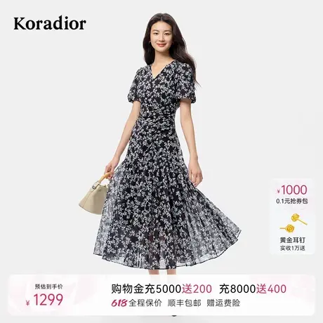 koradior珂莱蒂尔2025年秋季新款复古碎花茶歇裙女V领优雅连衣裙图片