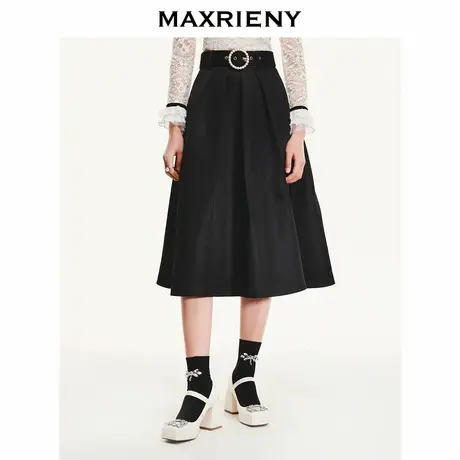 【奥莱】MAXRIENY高腰a字伞拜半裙半身裙复古通勤长裙西装裙图片