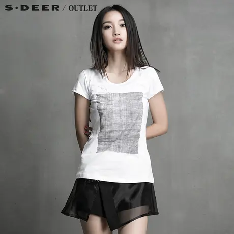 s.deer圣迪奥女夏装艺文灵动绘意印染T恤S15260110图片