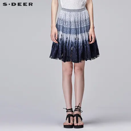 【商场同款】sdeer圣迪奥女装清凉印花渐变镂空半身短裙S17281332图片