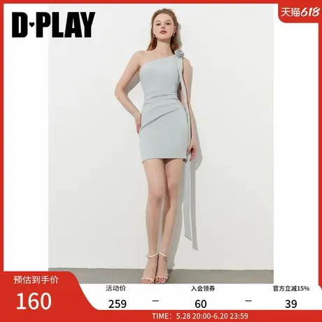 DPLAY2025年夏季新款蓝色连衣裙女复古时尚短款收腰修身裙子短裙图片