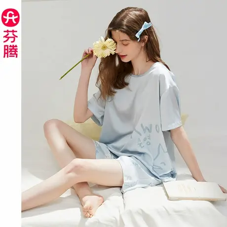 芬腾女士睡衣夏季薄款冰丝套头短袖少女卡通可爱甜美风家居服套装图片