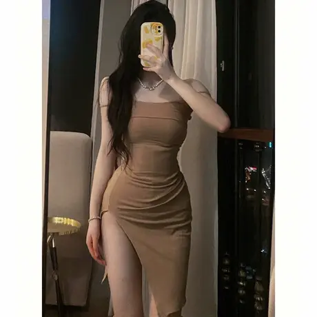 性感修身包臀开叉内搭吊带连衣裙女高级感显丰满后妈裙内搭长裙子图片