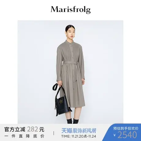 【商场同款】玛丝菲尔冬季新款羊毛灰色长袖衬衫连衣裙女图片