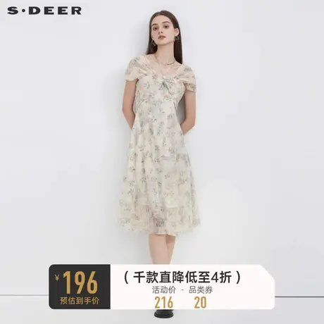 sdeer圣迪奥碎花裙女V领甜美温柔风法式连衣裙S223Z12Z2图片