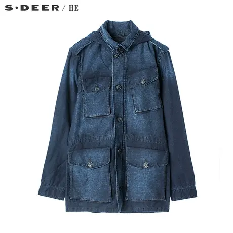 sdeerhe圣迪奥嘻哈连帽设计夸张贴袋装饰细致磨白外套H16371771图片