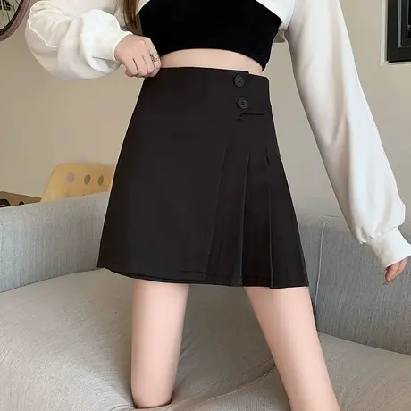 大码学院风百褶裙jk半身裙女秋冬显瘦胖mm高腰黑色短裙春夏a字裙图片