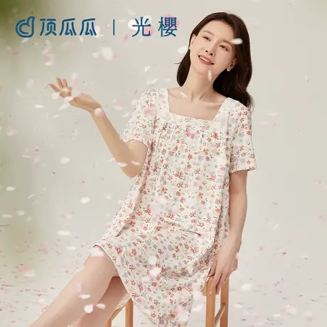 顶瓜瓜春夏季纯棉印花睡裙女2023新款甜美薄款可外穿家居服商品大图