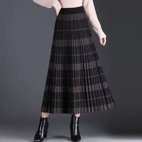 条纹针织毛线裙女高腰A字裙厚款半身裙女秋冬季2023新款中长裙子图片