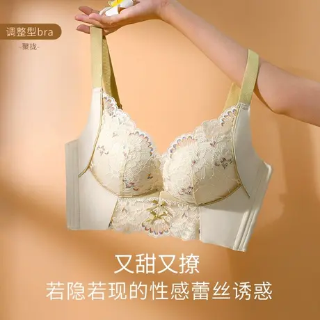 浪莎内衣女小胸聚拢无钢圈调整型收副乳防下垂上托性感蕾丝文胸罩商品大图