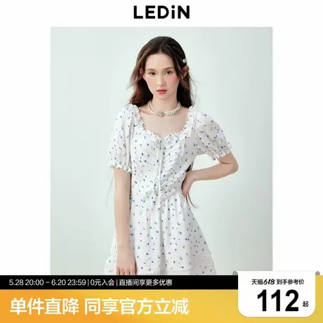 乐町法式清新蓝碎花连衣裙年夏季新款花边领甜美浪漫显瘦连衣裙图片