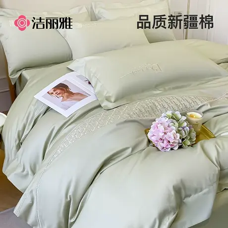 洁丽雅60S欧式轻奢高级感刺绣纯棉四件套100全棉被套床单床上用品图片