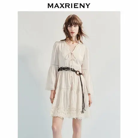 【商场同款】MAXRIENY精致复古感镂空织带散摆连衣裙25秋季新款图片