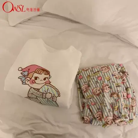 可爱睡衣女秋冬季卡通可外穿款珊瑚绒奶fufu家居服图片