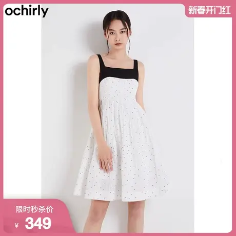 ochirly欧时力新款夏装撞色波点提花娃娃裙吊带连衣裙小个子图片