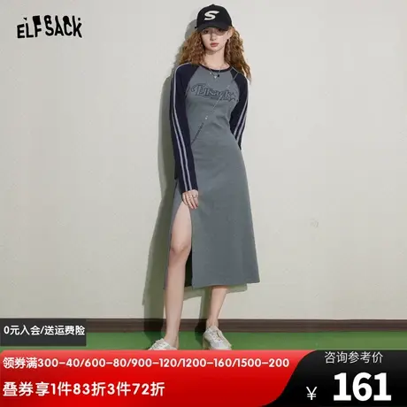 妖精的口袋开叉卫衣连衣裙女2024春秋新款圆领长袖显瘦修身裙子潮图片