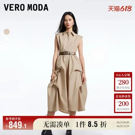 Vero Moda奥莱连衣裙夏季新款衬衫裙A摆收腰显瘦时尚通勤裙子无袖图片