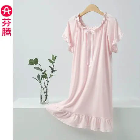 芬腾睡裙女夏季纯棉薄款短袖睡衣性感公主风大码全棉法式连衣裙子图片