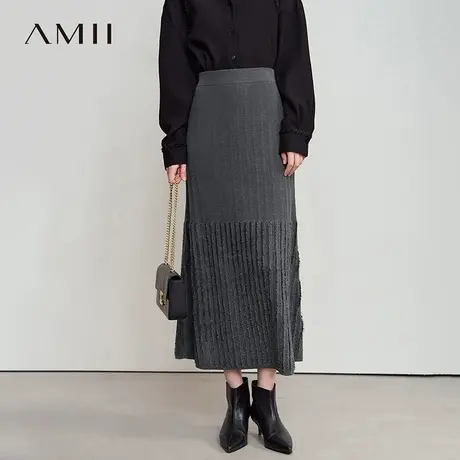 Amii2025秋新款极简纯色优雅48支精梳纱宽松长款弹力毛织半身裙图片