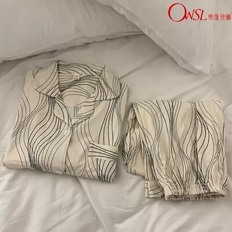 男友风条纹睡衣女春秋季新款休闲长袖棉韩版网红家居服图片