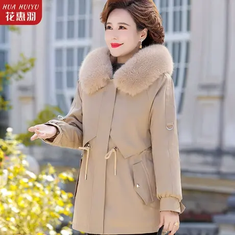 妈妈冬装外套洋气加绒棉服2022新款中老年女装冬季加厚棉袄派克服商品大图
