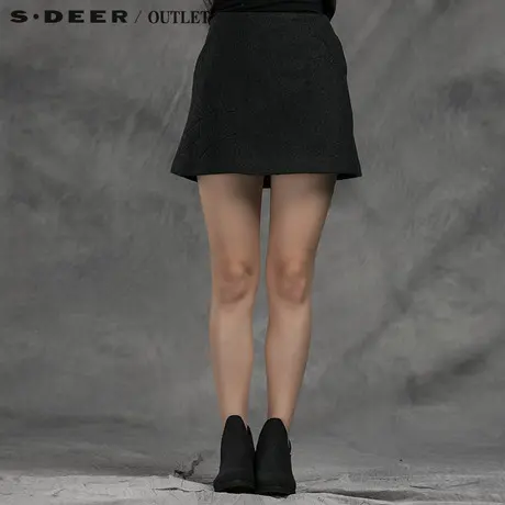 s.deer【上新】圣迪奥女装冬装几何明线工艺毛呢短裙图片