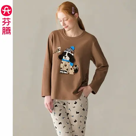 芬腾睡衣女士春秋季纯棉长袖套装大码休闲秋天女款可爱家居服套装图片