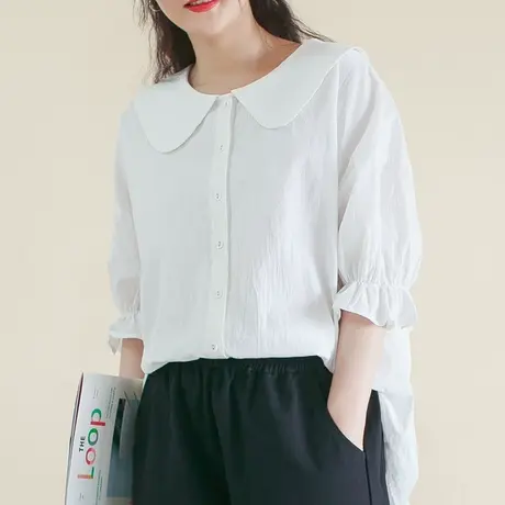 胖妹妹夏装2023新款复古减龄少女棉质娃娃领衬衫200斤女图片