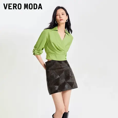 Vero Moda奥莱半身裙夏季新款高腰A字猪剖层革时髦真皮裙子流行图片