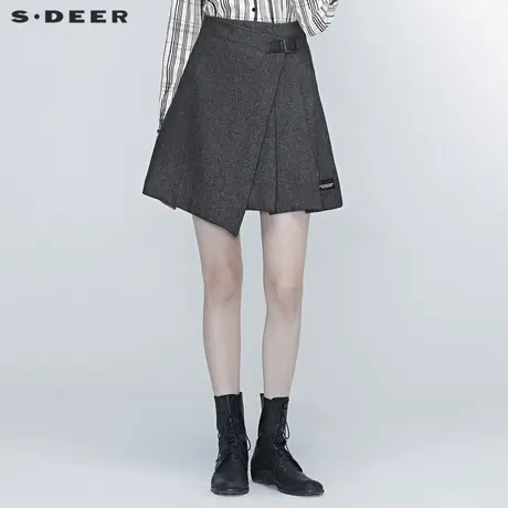 sdeer圣迪奥百褶裙褶皱拼接搭片短裙百褶裙子女秋冬S20381304图片
