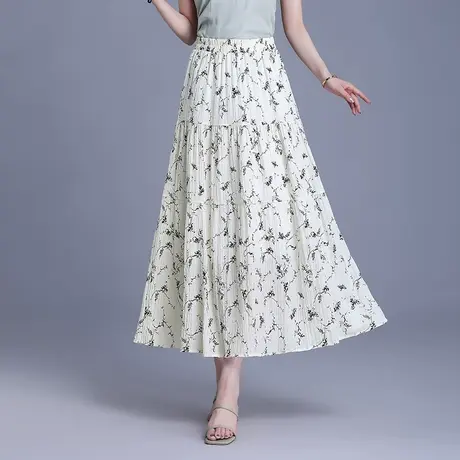 2025春夏季新款压褶小碎花半身裙女松紧腰大摆裙中长款显瘦a字裙图片