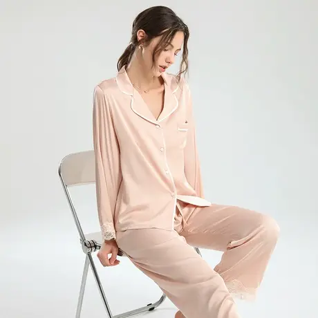 2024新款睡衣秋季女冰丝夏季秋长袖薄款家居服套装夏天女春秋丝绸图片