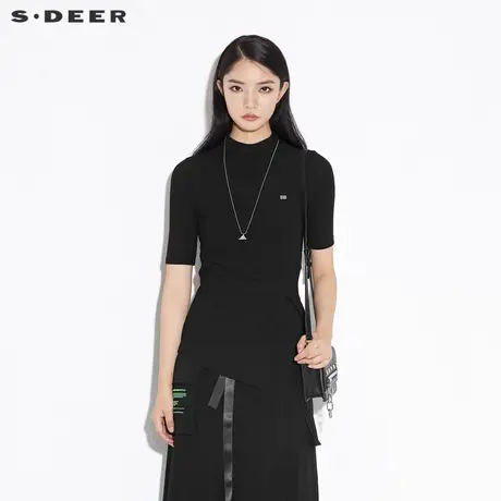 sdeer圣迪奥夏季原创设计不规则摆显瘦通勤OL短袖针织S19280142商品大图