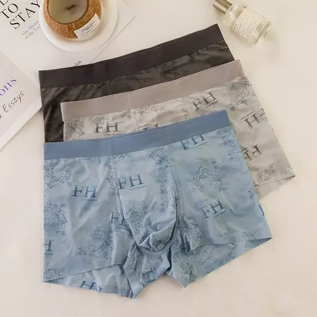 冰舒一夏~卡通男士内裤夏季时尚冰丝透气四角裤平角裤头送男朋友图片