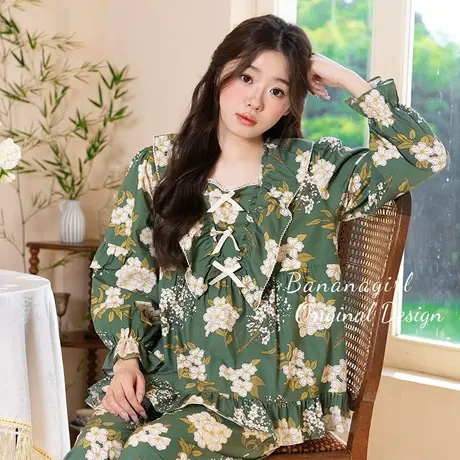 Bananagirl睡衣女款长袖春秋新款宽松甜美女士碎花套装家居服大码图片