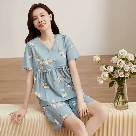 顶瓜瓜夏季睡衣女纯棉宽松短袖家居服薄款可外穿图片