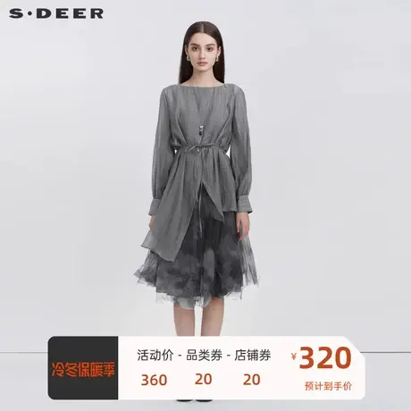 sdeer圣迪奥女装圆领收腰网纱印花两件连衣裙S223Z127Y图片