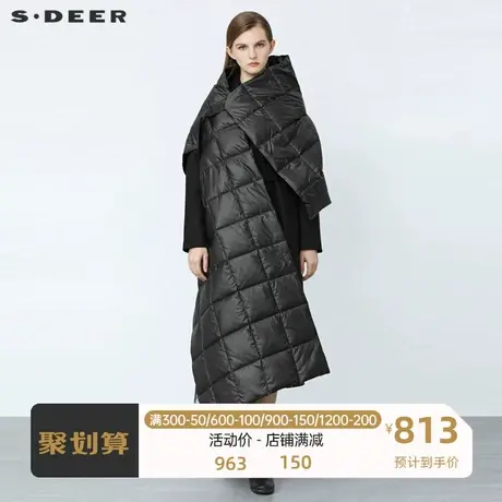 sdeer圣迪奥女装收腰不规则羽绒披肩两件毛呢大衣S21482432图片