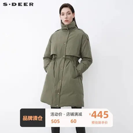 sdeer圣迪奥女装时尚高领抽绳收腰拼接宽松羽绒服S21482428图片