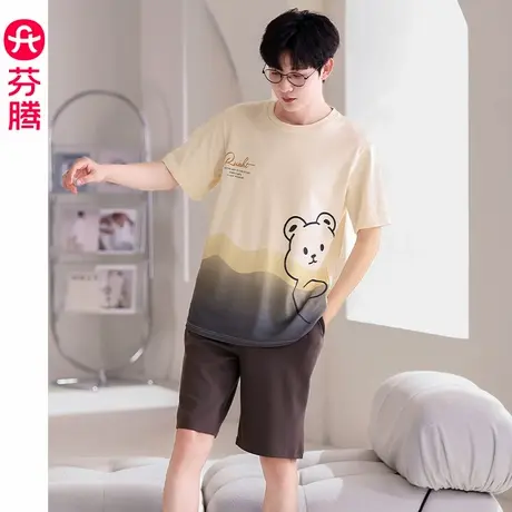 芬腾男睡衣夏季薄款纯棉短袖短裤套装青年休闲宽松大码全棉家居服图片